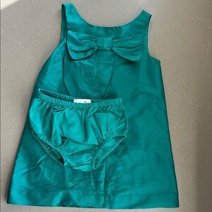 Janie and jack Elegant green Dress with Bow and Bloomers
